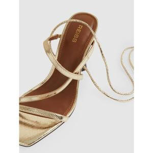 REISS Rebecca Leather Metallic Strappy Heeled Sandals